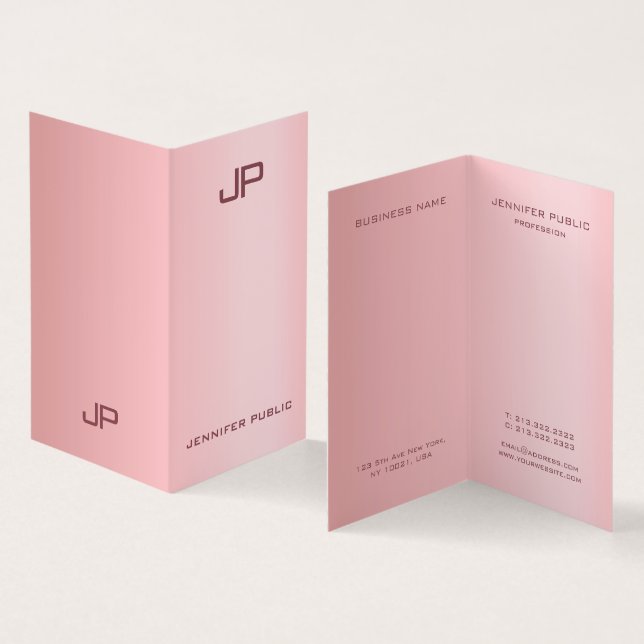 Tarjeta De Visita Rosa Gold Elegant Modern Simple Monograma Plantill (Interior y exterior)