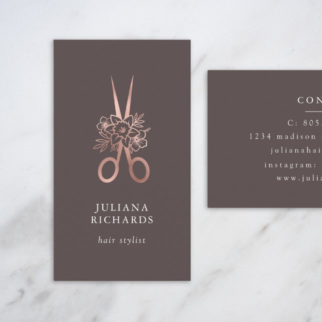 Tarjeta De Visita Rosa Gold Elegant Scissors Hair Stylist Business C (Subido por el creador)