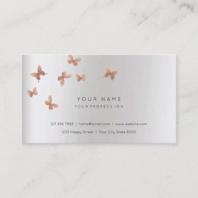 Tarjeta De Visita Rosa Gold Faux Gray Blanco Cooper Vip Pearly Silve (Anverso)