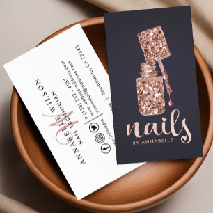 Tarjeta De Visita Rosa Gold Faux Purpurina Nails