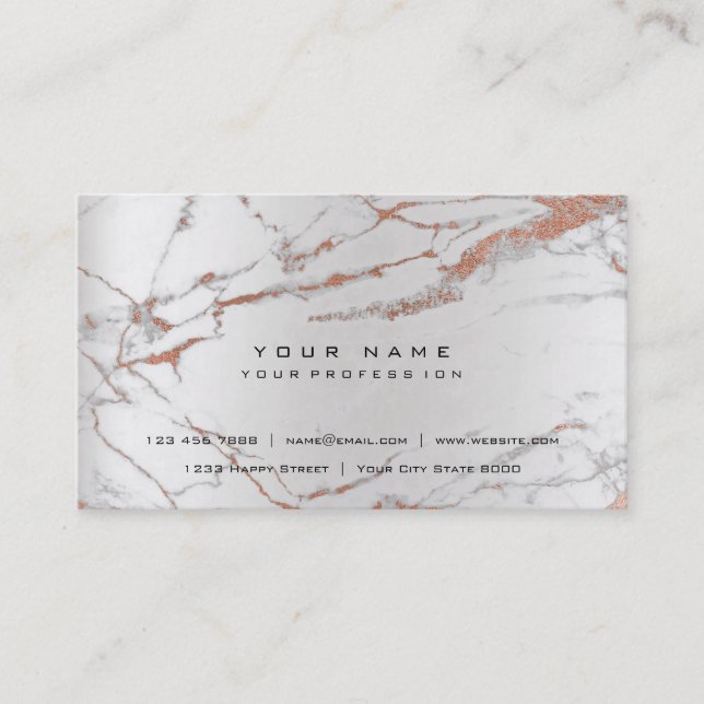 Tarjeta De Visita Rosa Gold Faux White Gray Marble Vip Pearly Silver (Anverso)