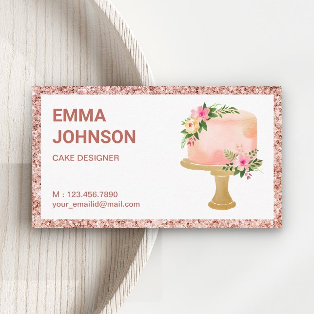 Tarjeta De Visita Rosa Gold Floral Cumpleaños Pastelería Chef Panade (Subido por el creador)