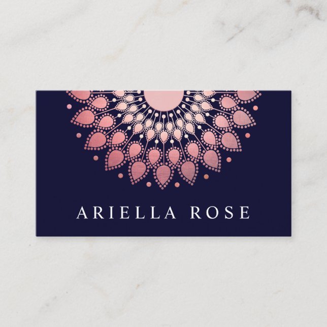 Tarjeta De Visita Rosa Gold Floral Lotus Mandala 2 (Anverso)