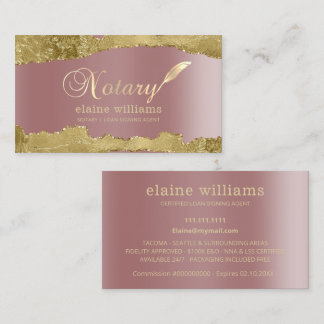 Tarjeta De Visita Rosa Gold Glam Notary Loan Siging Agent