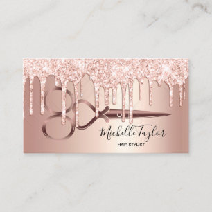 Tarjeta De Visita Rosa Gold gotea tijeras para peluqueros