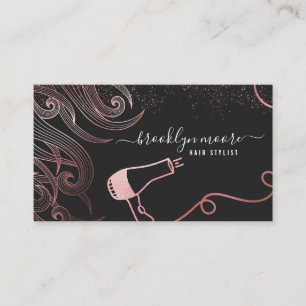 Tarjeta De Visita Rosa Gold Hair Logo Hair Stylist   Elegante