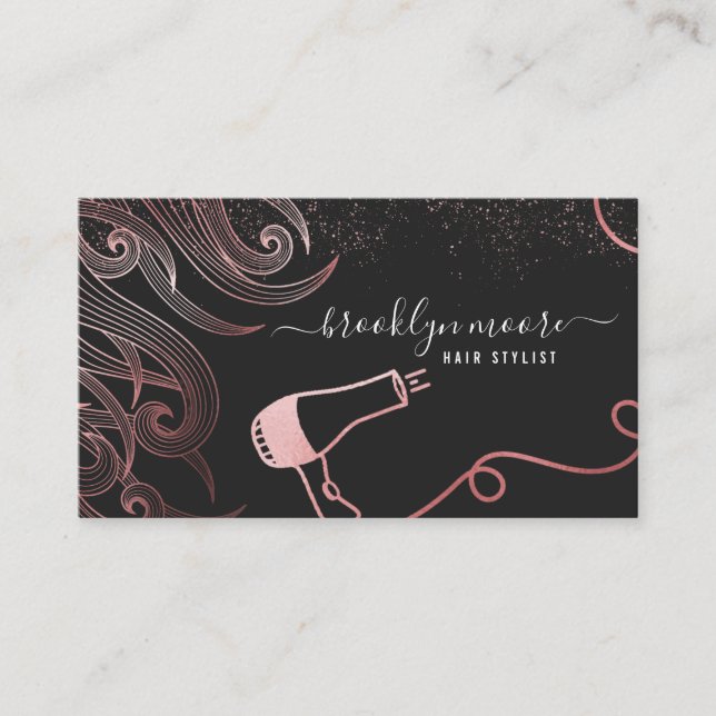 Tarjeta De Visita Rosa Gold Hair Logo Hair Stylist | Elegante (Anverso)