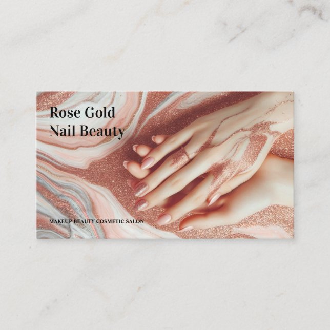 Tarjeta De Visita Rosa Gold Hermosa uña de maquillaje (Anverso)