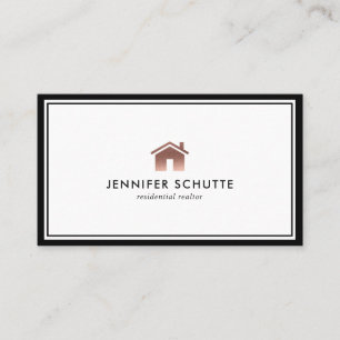 Tarjeta De Visita Rosa Gold Home Logo Realtor profesional de lujo