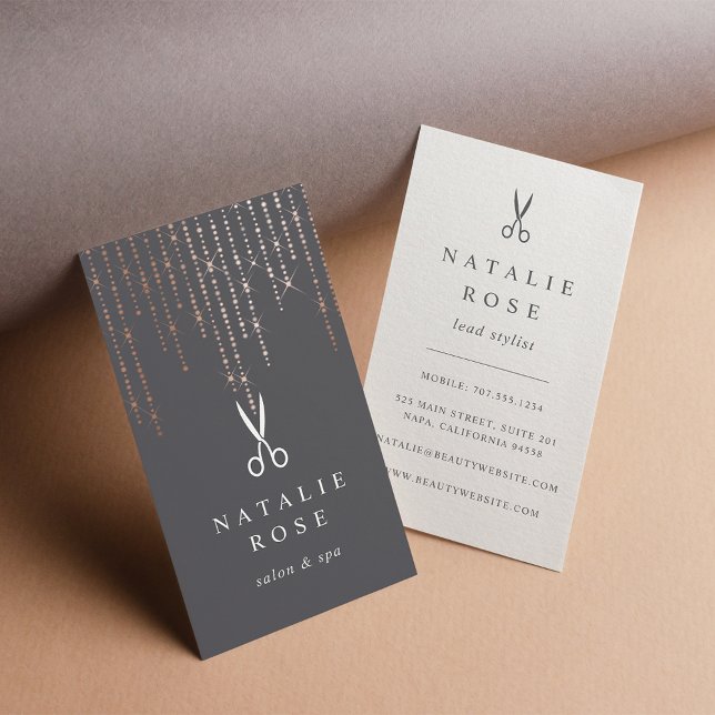 Tarjeta De Visita Rosa Gold Marquee Hairstylist (Subido por el creador)