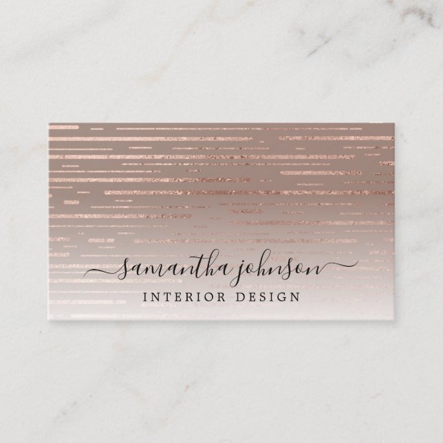 Tarjeta De Visita Rosa Gold Metallic Stripe Gray Elegant (Anverso)