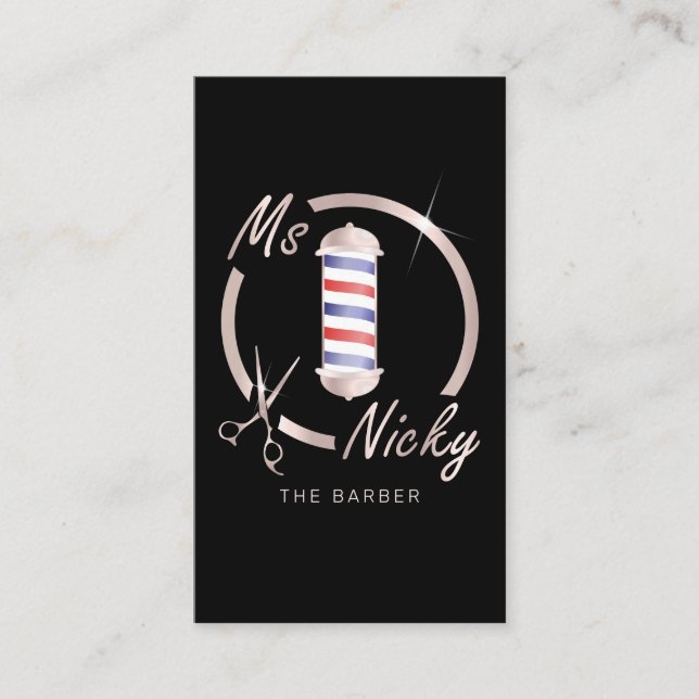 Tarjeta De Visita Rosa Gold Ms Nicky The Barber (Anverso)