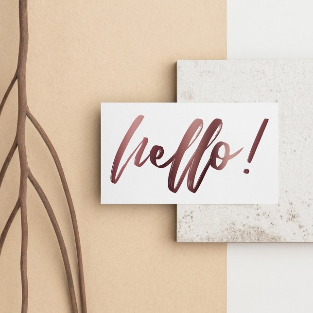 Tarjeta De Visita Rosa Gold Ombre Hello en escritura a mano sobre bl (Subido por el creador)