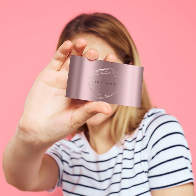 Tarjeta De Visita Rosa Gold Pearly Poligonal Frame Eggplant Mauve (Subido por el creador)