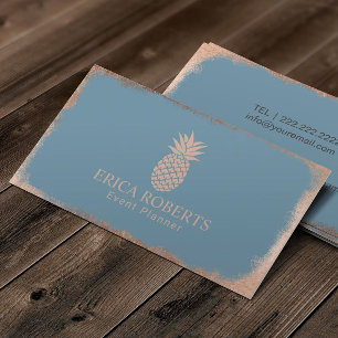 Tarjeta De Visita Rosa Gold Pineapple Dusty Blue Event Planning