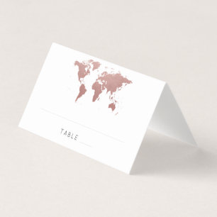Tarjeta De Visita Rosa Gold Pink World Map Wanderlust Place Card
