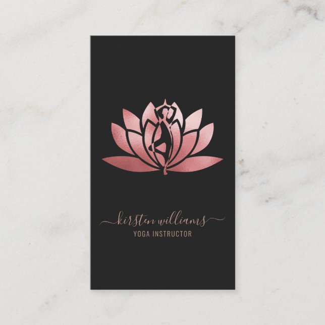 Tarjeta De Visita Rosa Gold Signature Lotus Flor Yoga Pose (Anverso)