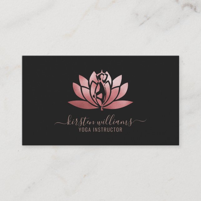 Tarjeta De Visita Rosa Gold Signature Lotus Flor Yoga Pose (Anverso)