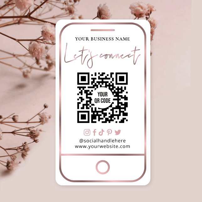 Tarjeta De Visita Rosa Gold Social Media QR Code Conecta Con Nosotro (Subido por el creador)