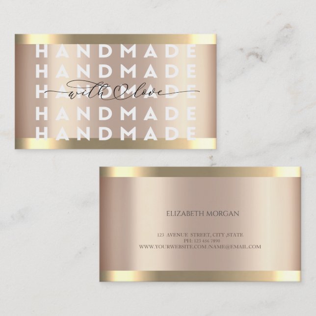 Tarjeta De Visita Rosa Gold Stripe de oro hecho a mano (Anverso / Reverso)
