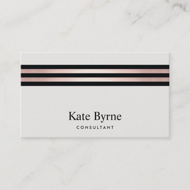 Tarjeta De Visita Rosa Gold Striped Moderno Profesional (Anverso)