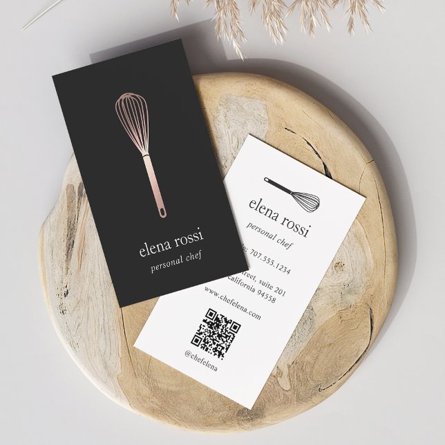 Tarjeta De Visita Rosa Gold Whisk | Código QR para la degustación de (Subido por el creador)