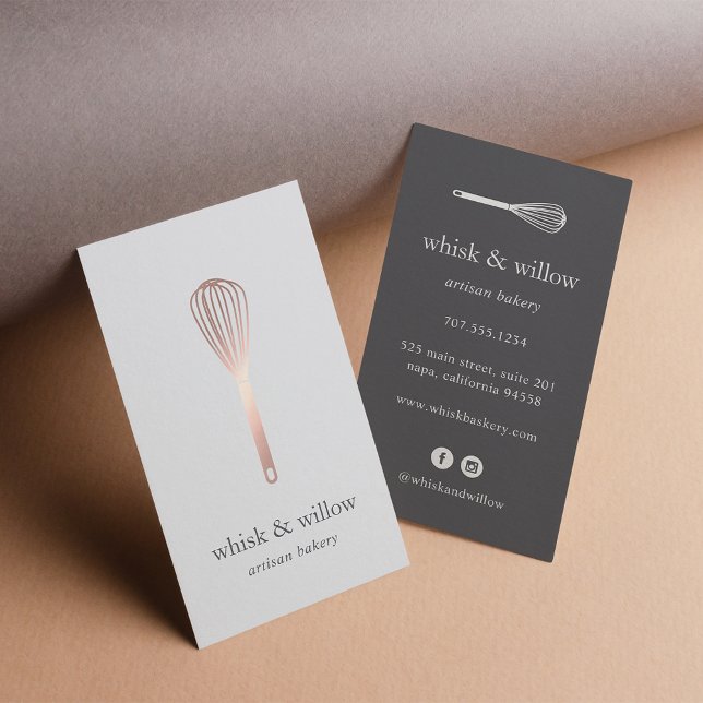 Tarjeta De Visita Rosa Gold Whisk | Panadería | Chef | Caterer (Subido por el creador)
