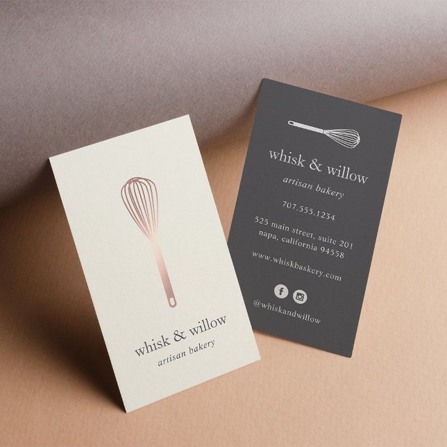 Tarjeta De Visita Rosa Gold Whisk | Panadería | Chef | Caterer (Subido por el creador)
