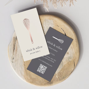 Tarjeta De Visita Rosa Gold Whisk Panadería Chef Código QR de