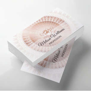 Tarjeta De Visita Rosa Gold White Lotus Mandala