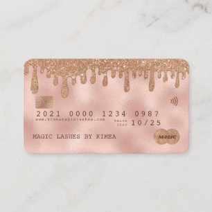 Tarjeta De Visita Rosa Gold y Copper Purpurina Estilo Crédito de Luj