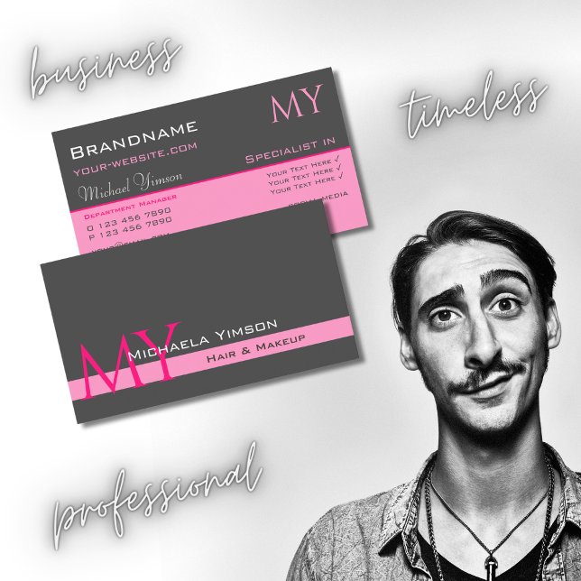 Tarjeta De Visita Rosa gris oscuro con profesional inicial (Subido por el creador)