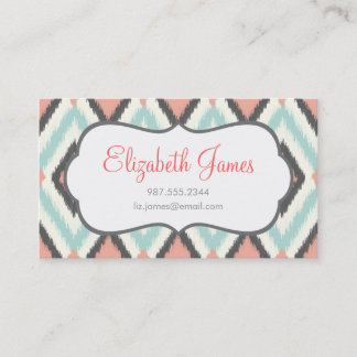 Tarjeta De Visita Rosa gris y mita Tribal Ikat Chevron