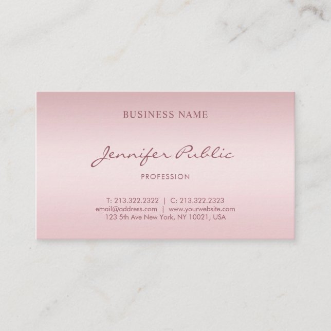 Tarjeta De Visita Rosa Guión manuscrito de estilo moderno elegante (Anverso)