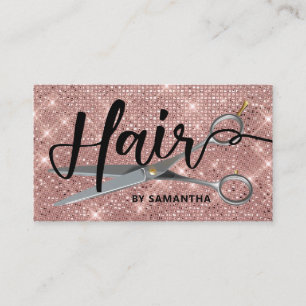 Tarjeta De Visita Rosa Hairstylista de Moda dorada