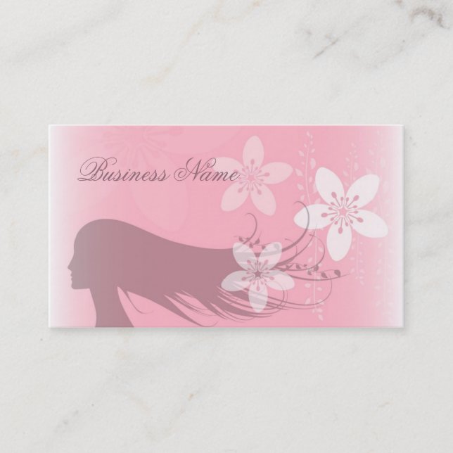 Tarjeta De Visita Rosa hermoso de la silueta del chica (Anverso)