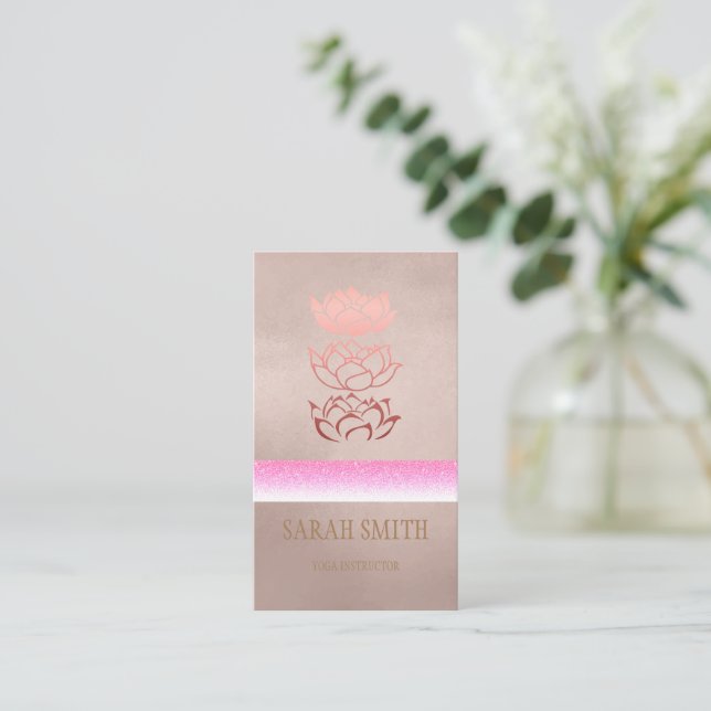 Tarjeta De Visita Rosa loto dorado moderno (Anverso de pie)