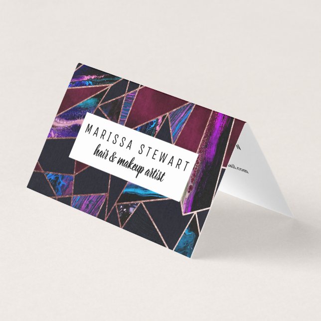 Tarjeta De Visita Rosa Lujoso Gold Liquid Paint Marble Geométrico (Anverso)