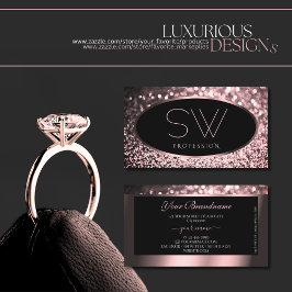 Tarjeta De Visita Rosa lujoso Purpurina de espuma negra rosa Monogra