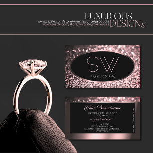 Tarjeta De Visita Rosa lujoso Purpurina de espuma negra rosa Monogra