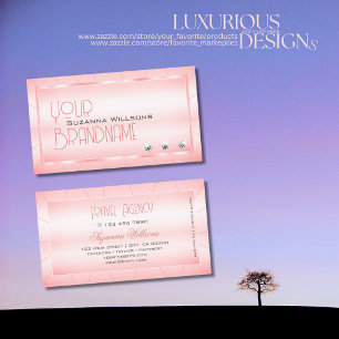 Tarjeta De Visita Rosa luminoso con diamantes glamurosos y elegantes
