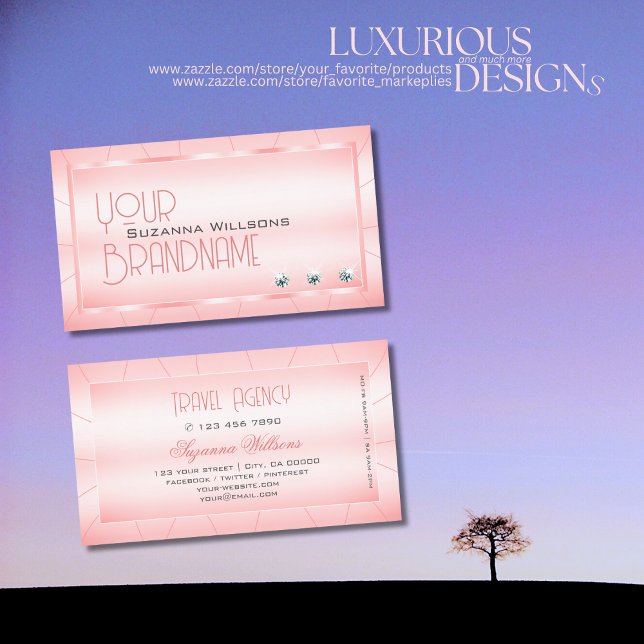 Tarjeta De Visita Rosa luminoso con diamantes glamurosos y elegantes (Subido por el creador)