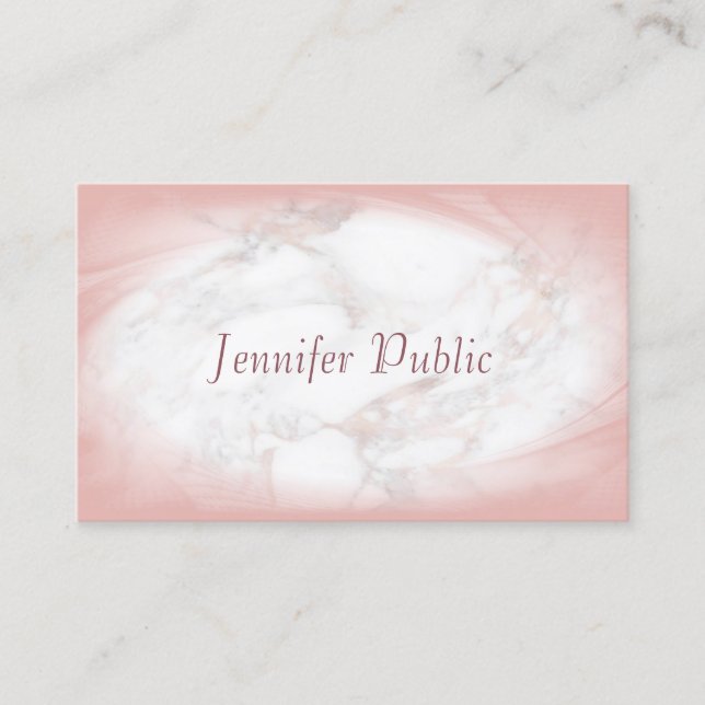 Tarjeta De Visita Rosa Marble dorado elegante manuscrito moderno (Anverso)