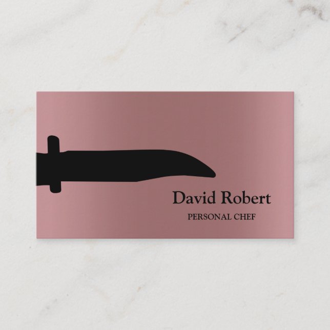 Tarjeta De Visita Rosa metálico Chef Gold Knife Moderno (Anverso)