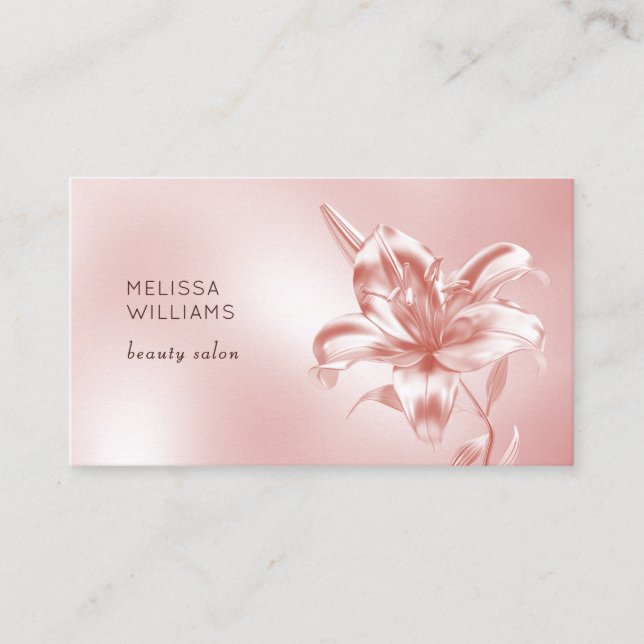 Tarjeta De Visita Rosa Metálico Flor de Lilium 3D (Anverso)