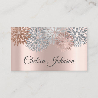 Tarjeta De Visita Rosa metálico Girly Gold y Purpurina Dahlia Flower
