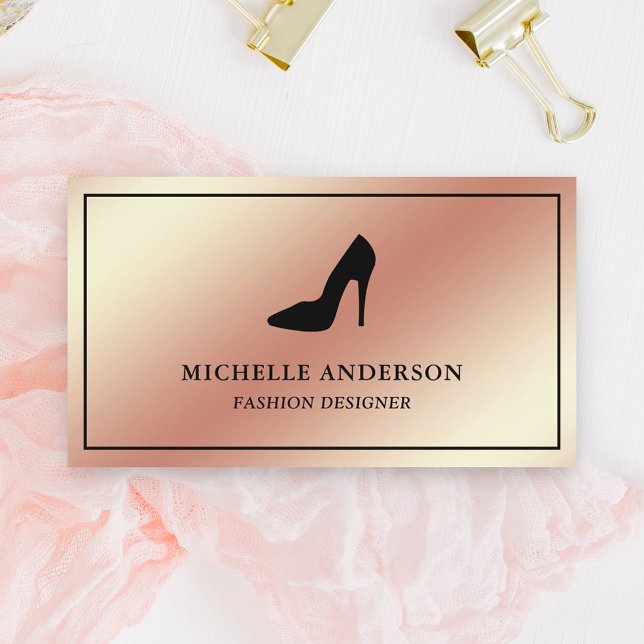 Tarjeta De Visita Rosa metálico Relieve metalizado dorado de tacones (Subido por el creador)