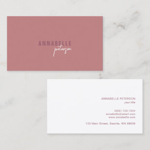 Tarjeta De Visita Rosa mínimo moderno y profesional de polvo simple