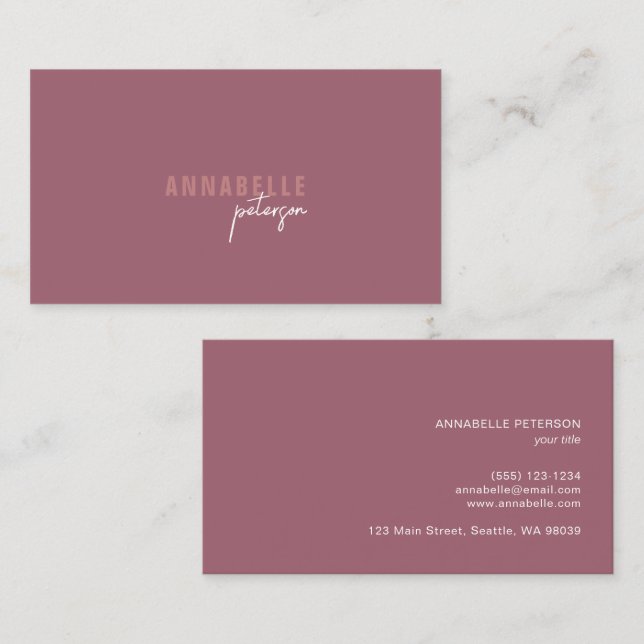 Tarjeta De Visita Rosa mínimo moderno y profesional de polvo simple (Anverso / Reverso)