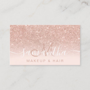 Tarjeta De Visita rosa moderno purpurina dorado cabello de maquillaj